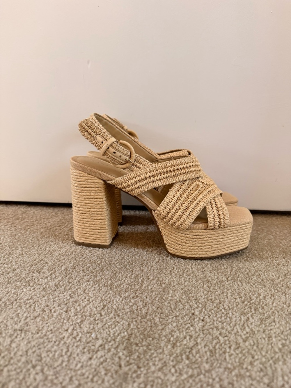 Marc Fisher Woven Platform Sandals in Natural Tan - Picture 4 of 9